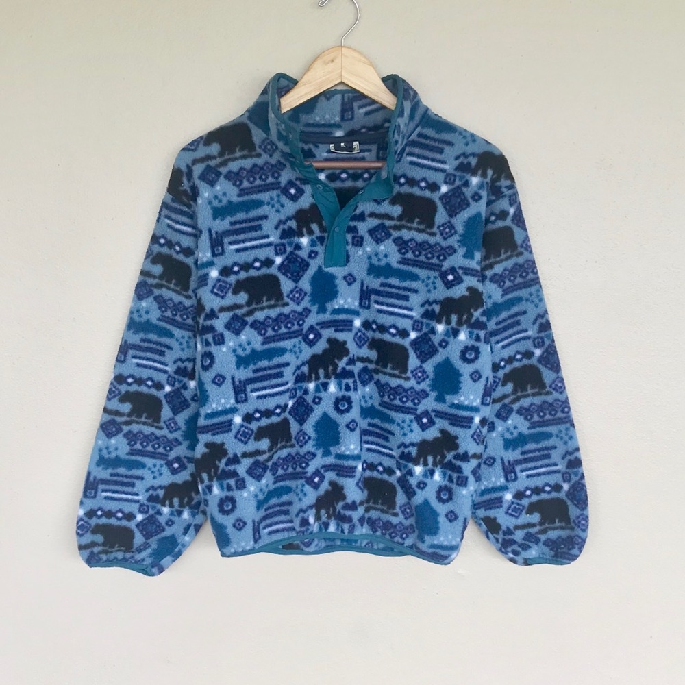 Vintage 90s fleece half snap button pullover coat
